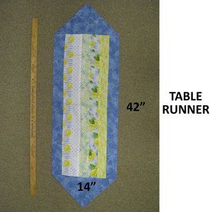 Handmade NEW -Table Runner Blue with Lemons Blue Backing
